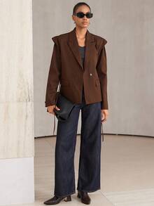 Aveloria Modichic Autumn/Winter New European And American Style High-End Shoulder Pad Tie Waist Loose Commuter Blazer For Women Fall Cloth For Women - Coffee Brown - View 6