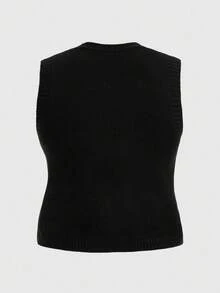 ROMWE Fairycore 大码复古南瓜藤刺绣毛衣背心，秋冬，万圣节 - 黑色 - 查看 2