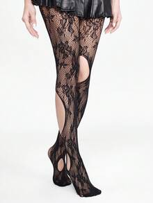 ROMWE Goth 1 双女士朋克风格渔网袜，适合所有季节 - 黑色 - 查看 4