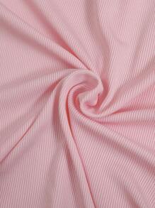 INAWLY Women Ruched Crew Neck Short Sleeve Button Decorated Fitted Elegant T-Shirt - Pink - View 5