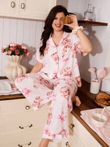 SweetSlumber 大码卡通蝴蝶和兔子印花睡衣套装 - 彩色 - 查看 3