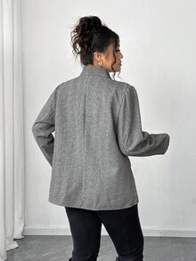 Elenzga Plus Size Women Front Open Button Pocket Shoulder Fashionable Outerwear Jacket, Autumn/Winter Fall - Dark Grey - View 2