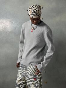 NEON BLANC 男士灰色刺绣圆领长袖套头毛衣，秋冬 - 灰色 - 查看 2