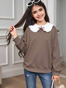 SHEIN Elladie kids 秋冬款少女可爱蝴蝶结彼得潘领羊毛卫衣