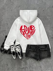 SHEIN Teen Girl White Slogan Print Sweatshirt,Solid Color Streetwear Versatile Autumn Holiday Pullover For School,Daily Casual,Party,Valentine's Day Sports - White - View 2