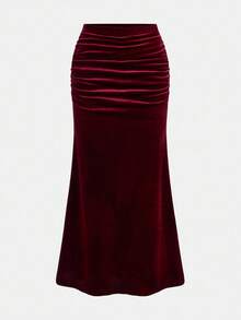 Girlism 2 件套优雅勃艮第红露背上衣和迷你裙套装，适合少女 - 酒紅色 - 查看 8