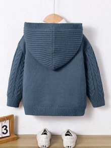 1 件年轻男孩休闲可爱日常舒适超大卡其色罗纹饰边连帽开衫，适合外出、上学、日常聚会、秋冬