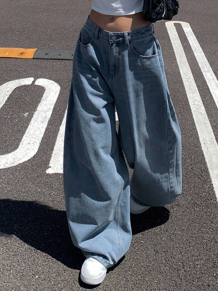 DAZY 女士做旧水洗阔腿牛仔裤 Y2k