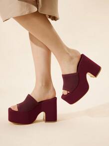 CUCCOO BASICS Women's Open Toe Slip-On Mule Sandals, Chunky Heel, Waterproof Platform, Breathable For Summer And Spring, Party Wear