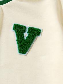 Sudadera holgada para niños, nueva para otoño/invierno, cuello en V pequeño, parche blanco con puños y bajo de canalé tejido en verde, holgada y cómoda, estilo casual