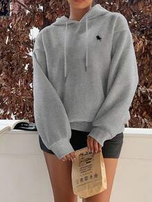 SHEIN EZwear Casual Minimalist Horse Print Hooded Long Sleeve Loose Fit Sweatshirt For Women, Suitable For Autumn/Winter,Fall, Christmas