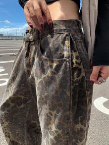 DAZY Quần jean ống rộng dáng rộng, túi họa tiết da báo dành cho nữ - Rỉ Nâu - Xem 6