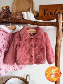SHEIN Baby Girl Fashionable And Versatile Jacquard Fabric Thickened Plush Jacket, Suitable For Autumn And Winter Daily Wear - Pink - View 7