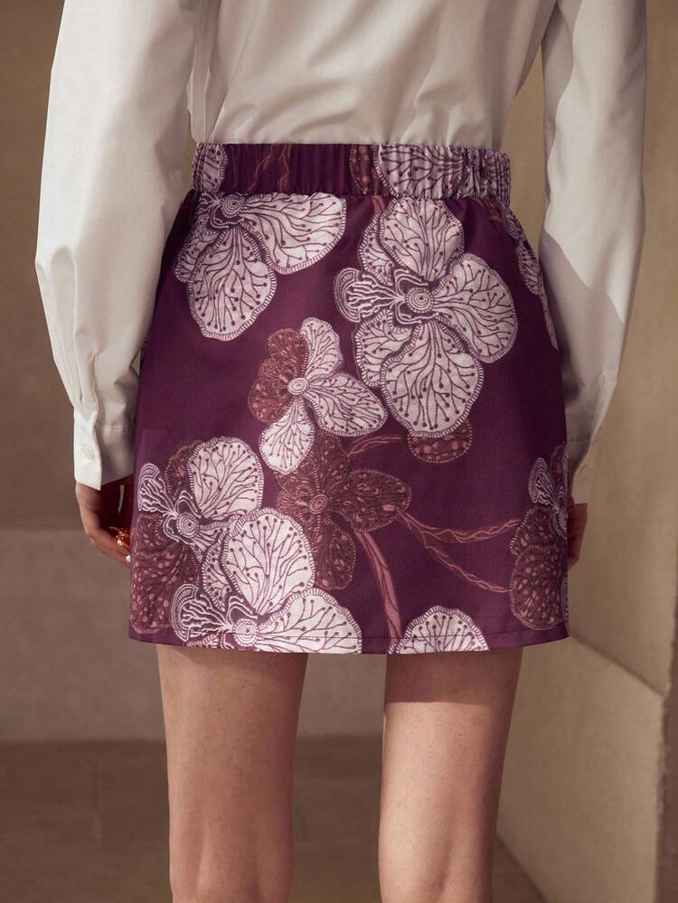 EMBROIDERED 3D COLORFUL FLORAL & FAUX PEARL DECOR SKIRT