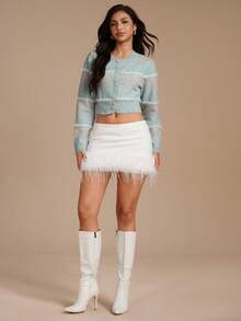 Glamine Lässige Farbblock kurze Strickjacke, Frühling/Herbst