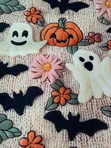 INAWLY Women's Halloween Pumpkin & Ghost Print Short Sleeve T-Shirt - Multicolor - View 4