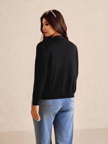 Elaquor Chaqueta de punto con botones de talla grande, para el invierno - Negro - Ver 2