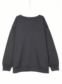 EMERY ROSE Mùa ma Halloween, Bí ngô mùa thu, Áo nỉ cổ tròn in họa tiết nhiệt Ghost Mom dành cho nữ - màu đen - Xem 2