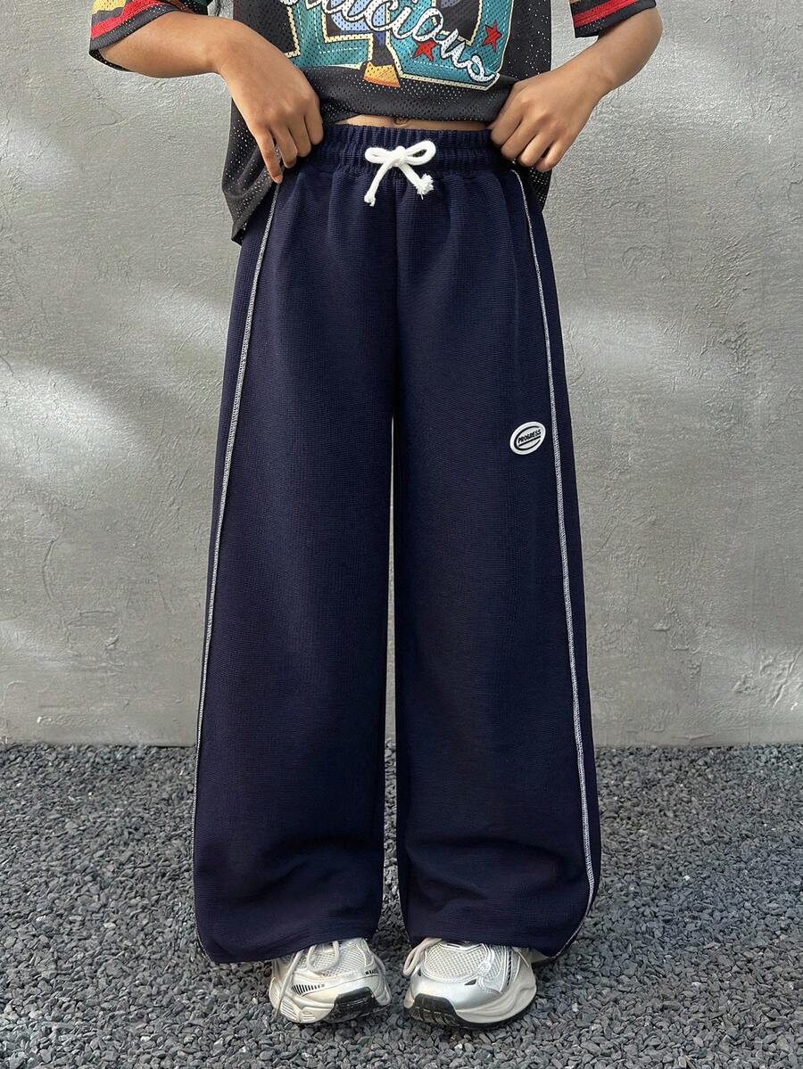 Coolane Kids 青少年女孩黑色裤子返校服装妈妈和我 Garphic 复古 Kpop 海军蓝宽腿运动裤足球/排球感恩节万圣节服装圣诞节运动裤春/秋/冬