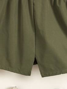 SHEIN 秋冬季青少年女孩休闲军绿色宽松连帽抽绳可调节腰部派克大衣 - 軍綠色 - 查看 15