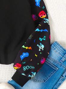 SHEIN Tween Girls' Sporty Street Style Knit Crew Neck Long Sleeve Sweatshirt,In Fall/Winter