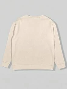 EMERY ROSE Áo len dài tay cổ tròn ấm áp thoải mái dành cho nữ với họa tiết thêu hình sao biển, hoa dâm bụt và vỏ sò, thích hợp mặc hàng ngày - Màu be - Xem 2