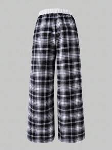 SHEIN Explorewe Tween Girls' Contrast Waist Tie Plaid Wide Leg Loose Casual Pants Fall Winter - Black - View 6