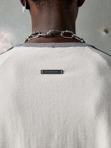NEON BLANC Men's Casual Patchwork Side Round Neck Raglan Sleeve Top, Autumn - White - View 4