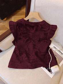 Serisse Women's Round Neck Cap Sleeve Single-Breasted Jacquard Fashion Shirt Red Top Summer Christmas New Year Casual Valentine's Day - Red - View 4