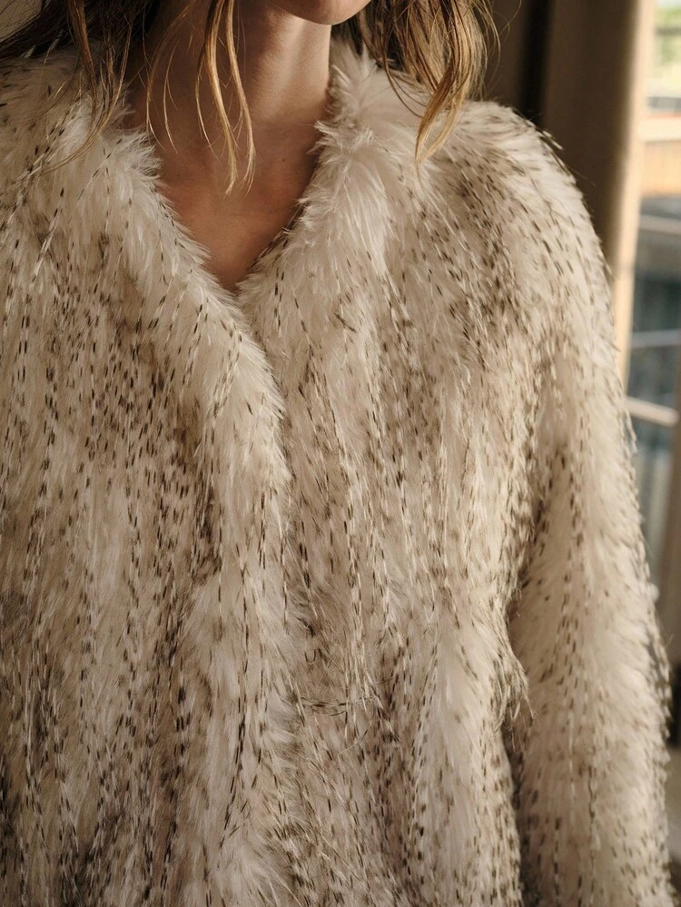 V NECK FAUX FUR COAT, FALL WINTER