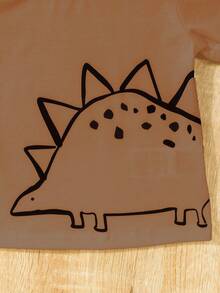 SHEIN Playful Pals 3pcs Baby Boy Dinosaur Pattern Knitted Short Sleeve T-Shirt Set, Spring/Summer - Brown - View 7