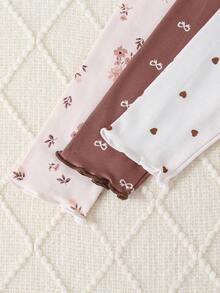 6 件套女婴长袖睡衣套装，可爱心形、花卉、蝴蝶结印花图案家居服 - 彩色 - 查看 3
