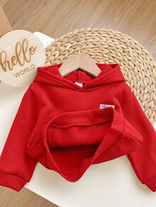 2pcs/Set Baby Boy Cute Red Hooded Sweatshirt With Pockets & Elastic Waist Pants Set, Autumn/Winter Fall - Red - View 7