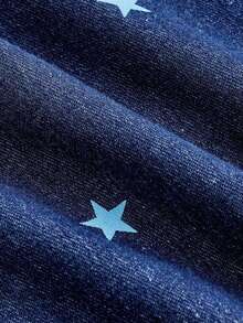 SHEIN MOD Plus Size Women Casual Star Print Frayed Hem Denim Skirt, Fall