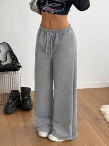 Sparklyn 少女休闲保暖运动裤，适合上学、上班等场合，百搭灰色秋冬款 - 深灰色 - 查看 5