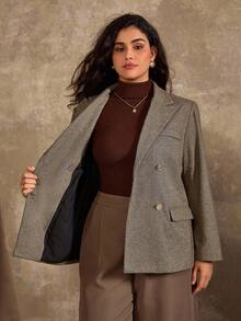 Flirla Cardigan elegant pentru femei de mărime mare, cu rever maro, mânecă lungă, lungime medie - Maro - Vizualizare 8