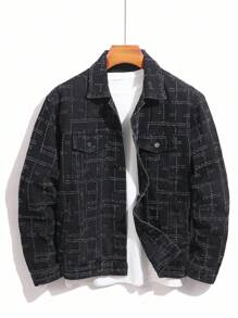 Manfinity Homme Chaqueta de mezclilla con estampado de cuadros para hombres - Negro - Ver 1
