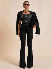 EURMUSE Kobiety, Jesień, Zima, Rozszerzane nogawki, Czarny