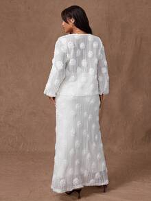 Rustia Bộ 2 áo tay dài họa tiết hoa hồng 3D cho nữ + chân váy ôm sát - Màu be - Xem 2