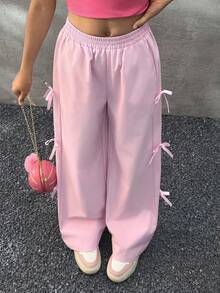 Coolane Kids Tween Girls Fall/Winter Elastic Waist Tie-Belted Utility Pants With Pockets And Bowknot, Christmas ,New Year ,Party,Chic