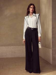 MOTF PREMIUM CONTRAST BINDING RUFFLE ARMHOLE LONG SLEEVE SHIRT - White - View 2