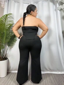 Hourglow Cardis.Ego 女士秋季服装，冬季加大码优雅纯色抹胸和裤子两件套，夏季，适合沙漏型身材 - 黑色 - 查看 8