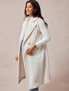 Boho Mama Maternity Solid Color Lapel Collar Double-Breasted Casual Sleeveless Jacket, Autumn/Winter,Vintage - Apricot - View 6