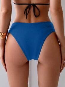 SHEIN Swim Women's Solid Color Ruched Sexy V-Shaped Bikini Bottom For Summer Beach Vacation