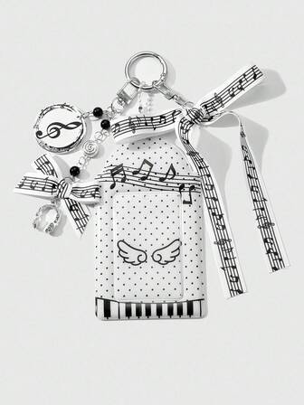 Kawaii 1pc INS Music Note Style Simple & Versatile High-Quality Black & White Palpitating Music Note, Ribbon Bow, Swirl Fish, Earphone, Polka Dot Wing, Piano Key, Glossy PVC Card Holder, Card Display, DIY Keychain, Bag Charm, Suitable For Women, Daily Wear, Holiday Gift