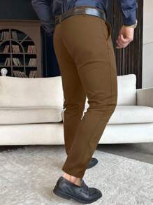 Manfinity Mode 男士斜口袋西裝褲不附腰帶 - 棕色 - 查看 2