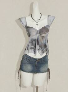 SHEIN ICON T-shirt décontracté fendu imprimé pour femmes - Multicolore - Voir 3