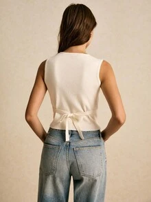 Poéselle Women's Casual Versatile Solid Color Knit Vest In Fall/Winter - Apricot - View 2