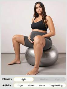 GLOWMODE FeatherFit™ Super High Rise Belly Support 8" Maternity Biker Shorts High-Stretchy - Dark Grey - View 9