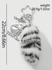 ROMWE Grunge Punk 1pc Y2K Retro Elegant Minimalist High-End Acrylic Bow, CCB Heart, Black & White Ombre, Fluffy Mini Animal Tail, Star Keychain Bag Charm, Suitable For Women, Daily Wear, Holiday Gift - Black and White - View 5